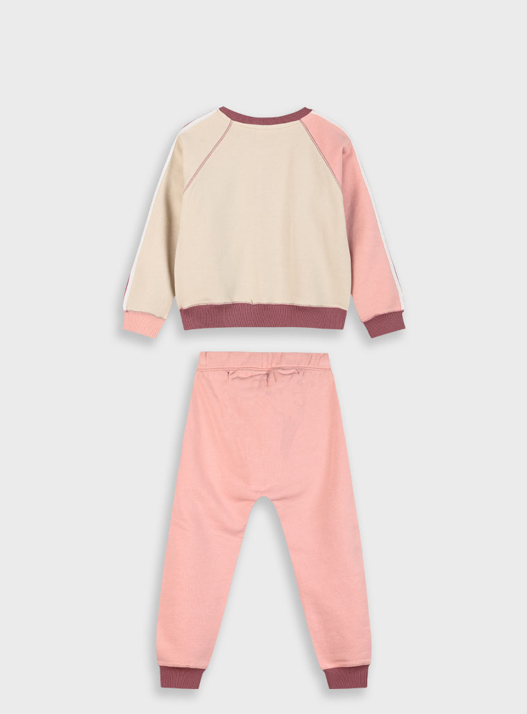 Fleece tracksuit set with embroidery for girls | DUSTY PINK Fleece tracksuit set with embroidery for girls | DUSTY PINK