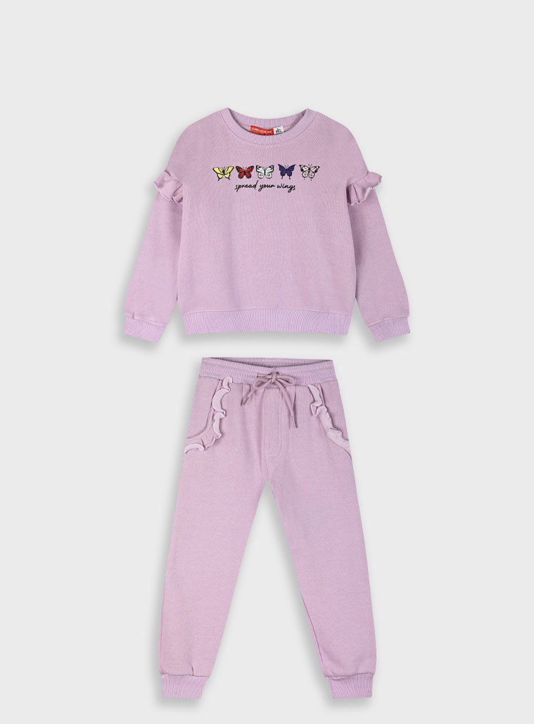 Fleece tracksuit set with print for girls | LILAC