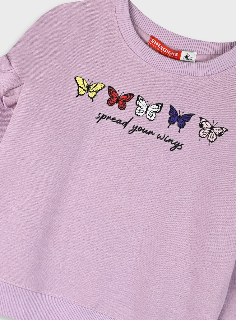 Fleece tracksuit set with print for girls | LILAC Fleece tracksuit set with print for girls | LILAC