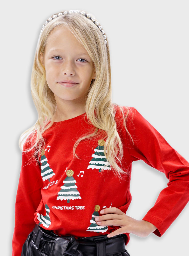 Χριστουγεννιάτική μακό μπλούζα τύπωμα για κορίτσι | ΚΟΚΚΙΝΟ Χριστουγεννιάτική μακό μπλούζα τύπωμα για κορίτσι | ΚΟΚΚΙΝΟ