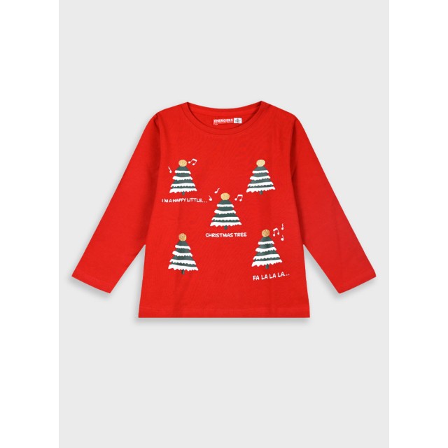 Christmas jersey shirt with print for girls | RED
