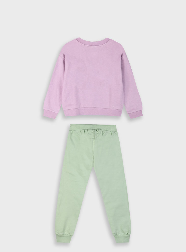 Fleece tracksuit set with print for girls | ICE GREEN