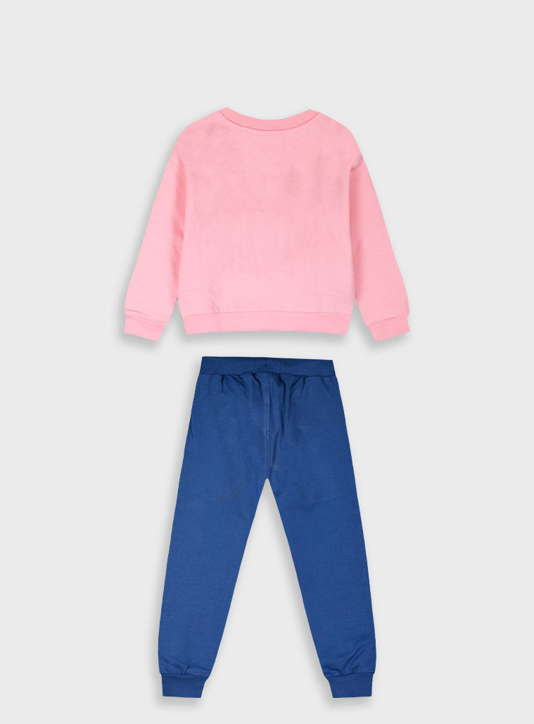 Fleece tracksuit set with print for girls | ROYAL BLUE