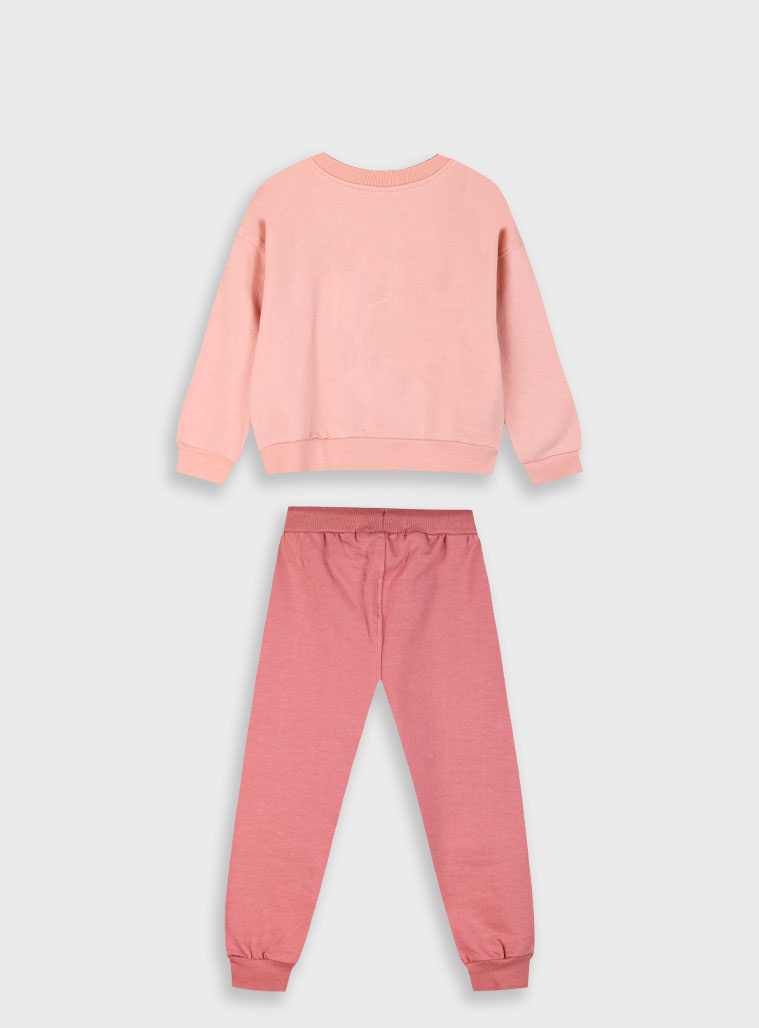 Fleece tracksuit set with print for girls | TERRACOTTA