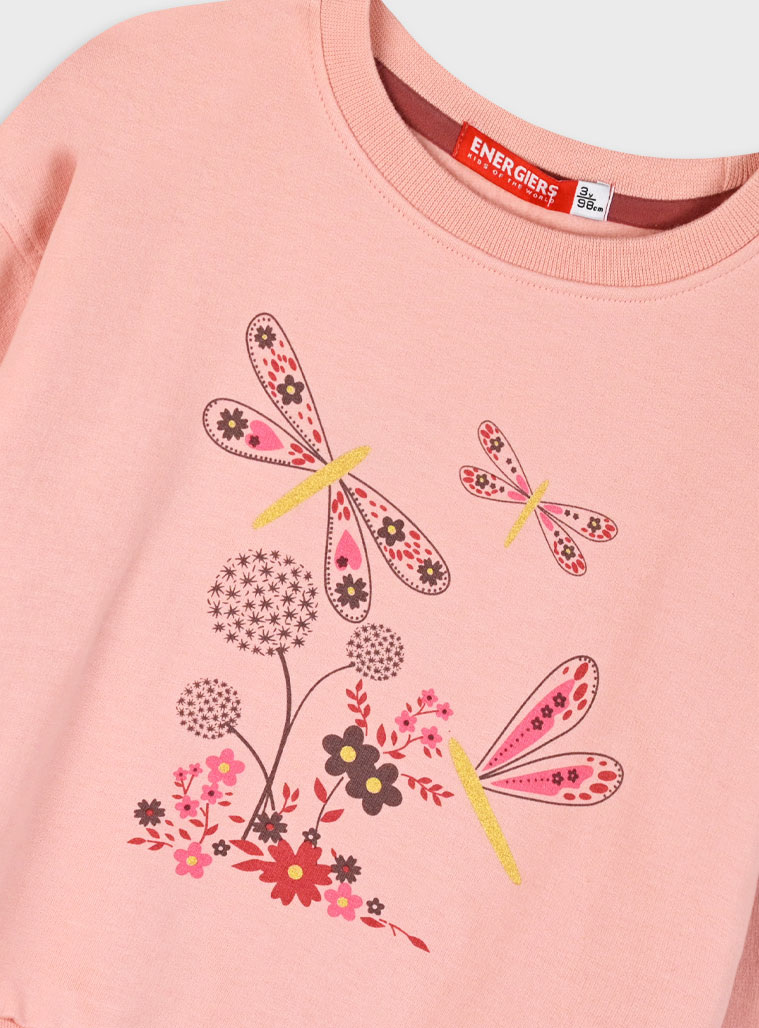 Fleece tracksuit set with print for girls | TERRACOTTA