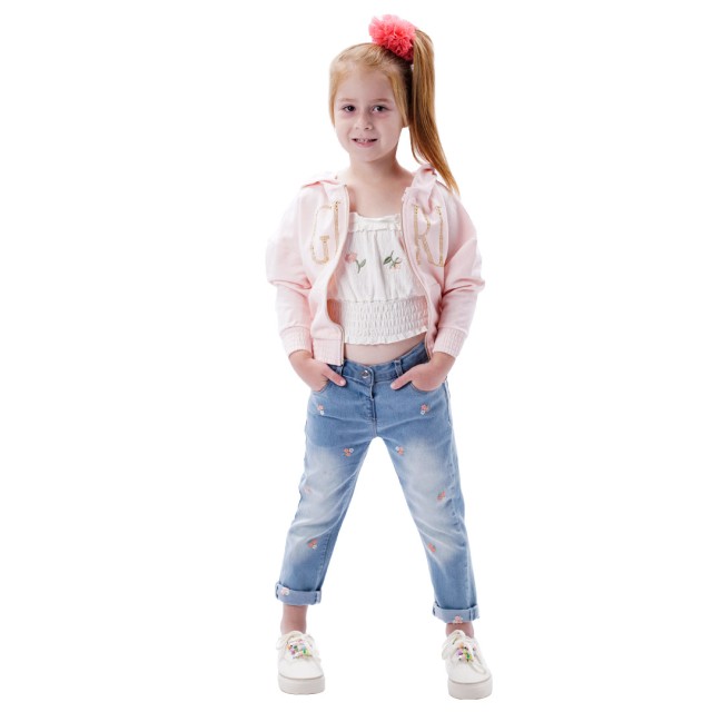 Girl΄s jeans with embroidery | LIGHT BLUE DENIM