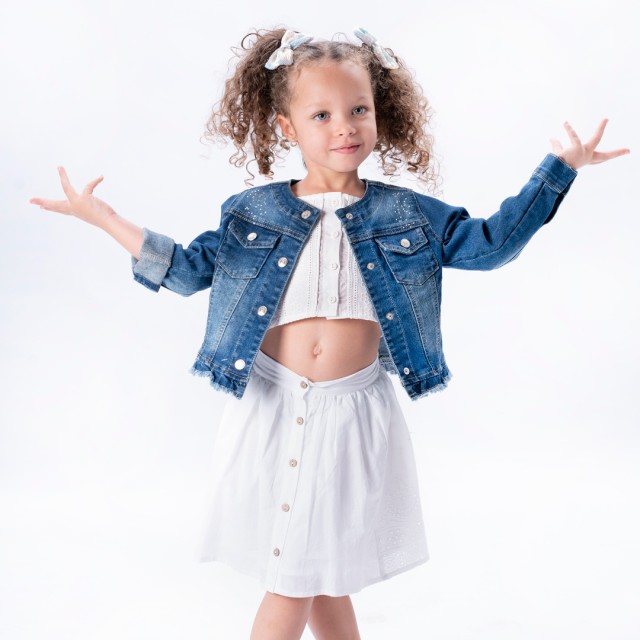 Παιδική φούστα μεσαίου μήκους με κέντημα για κορίτσι | ΛΕΥΚΟ