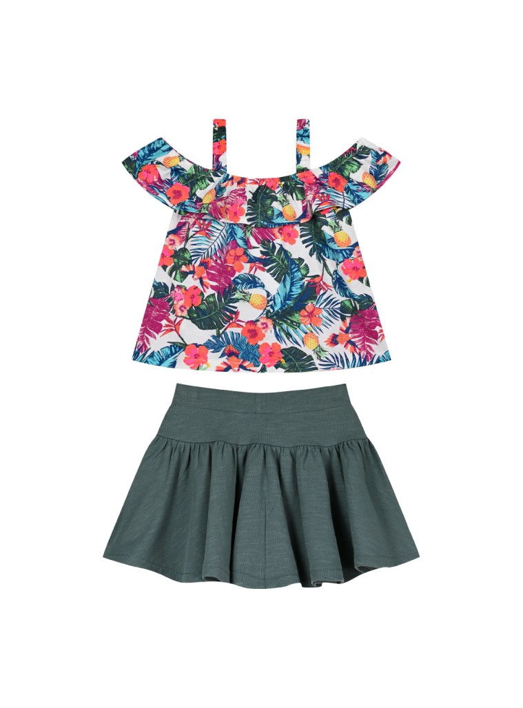 Girl΄s 2 piece set with printed shirt | KHAKI