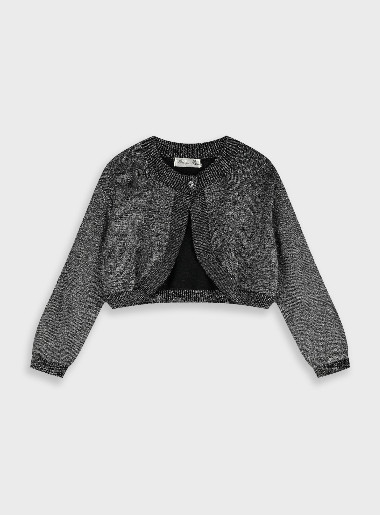 Πλεκτό μπολερό με μεταλιζέ λούρεξ κλωστή για κορίτσι | ΜΑΥΡΟ