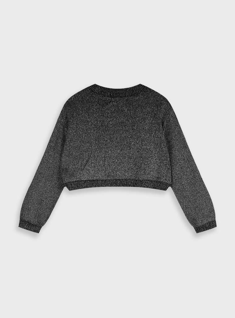 Πλεκτό μπολερό με μεταλιζέ λούρεξ κλωστή για κορίτσι | ΜΑΥΡΟ