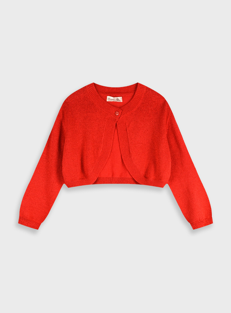 Πλεκτό μπολερό με μεταλιζέ λούρεξ κλωστή για κορίτσι | ΚΟΚΚΙΝΟ Πλεκτό μπολερό με μεταλιζέ λούρεξ κλωστή για κορίτσι | ΚΟΚΚΙΝΟ