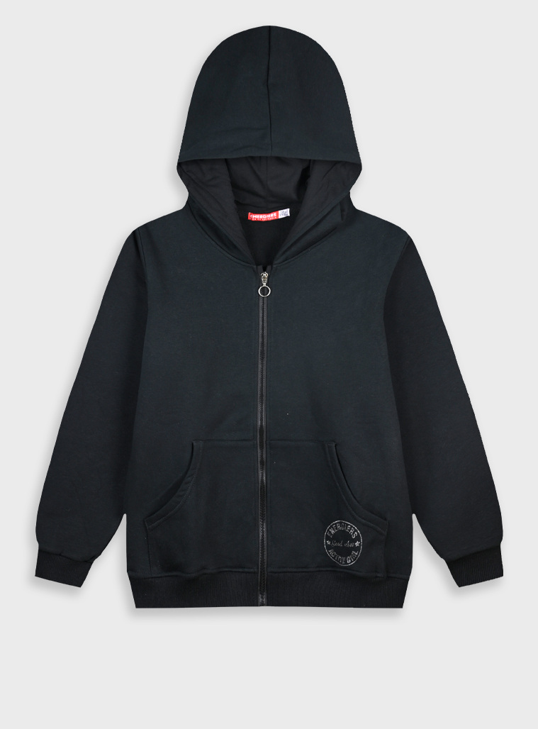 Fleece ζακέτα Energiers Basic Line με κουκούλα | ΜΑΥΡΟ