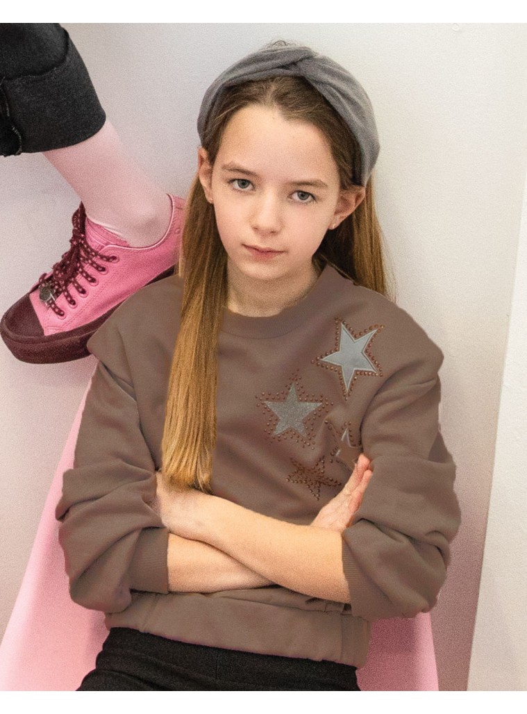 Fleece blouse with stars | CAPUCCINO