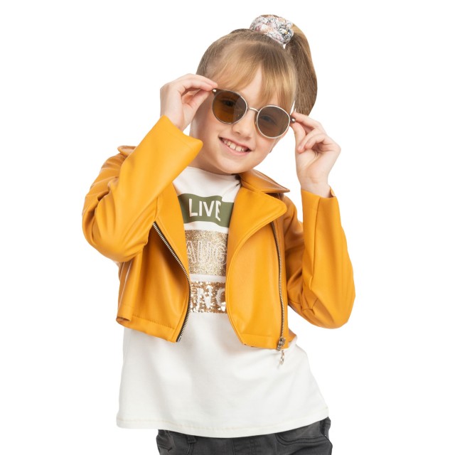 Shirt with glitter print for girls | ECRU