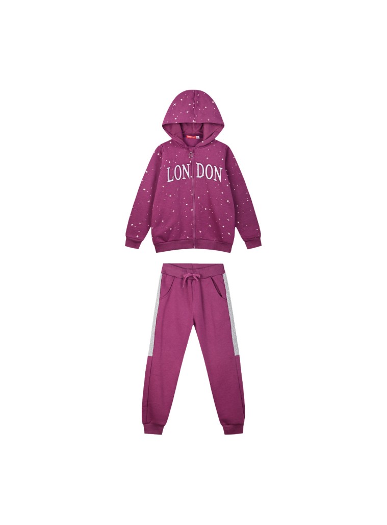 Fleece 2 piece set tracksuit with embosed print for girls | PURPLE