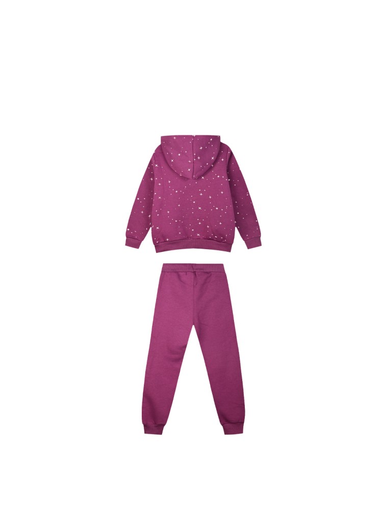Fleece 2 piece set tracksuit with embosed print for girls | PURPLE
