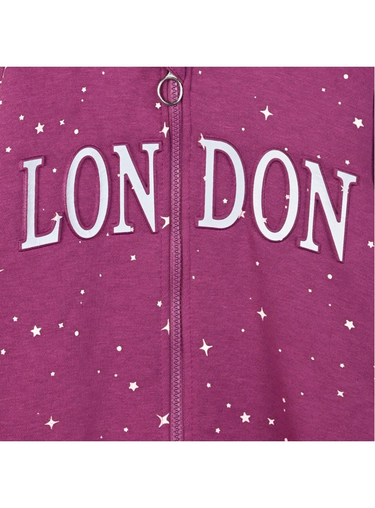 Fleece 2 piece set tracksuit with embosed print for girls | PURPLE