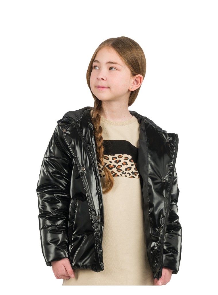 Γυαλιστερό μπουφάν καπιτονέ με κουκούλα για κορίτσι | ΜΑΥΡΟ Γυαλιστερό μπουφάν καπιτονέ με κουκούλα για κορίτσι | ΜΑΥΡΟ