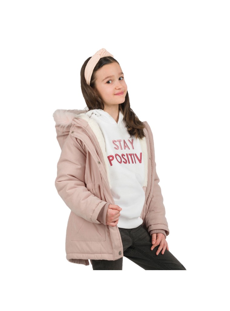 Παρκά με κουκούλα με γούνα για κορίτσι | ΣΚΟΝΙΣΜΕΝΟ ΡΟΖ