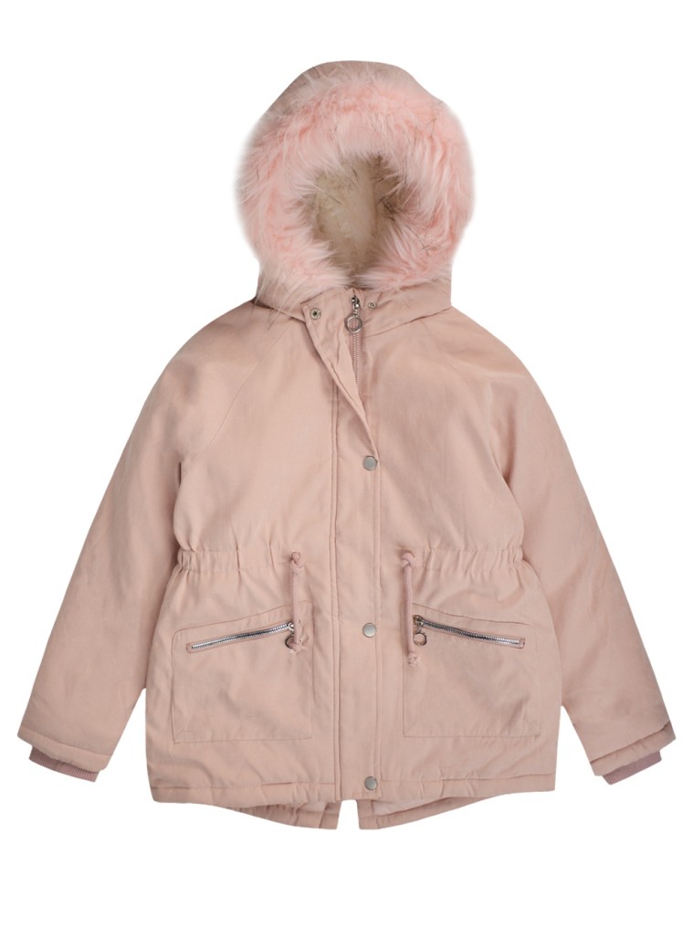 Παρκά με κουκούλα με γούνα για κορίτσι | ΣΚΟΝΙΣΜΕΝΟ ΡΟΖ