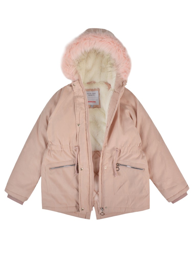 Παρκά με κουκούλα με γούνα για κορίτσι | ΣΚΟΝΙΣΜΕΝΟ ΡΟΖ