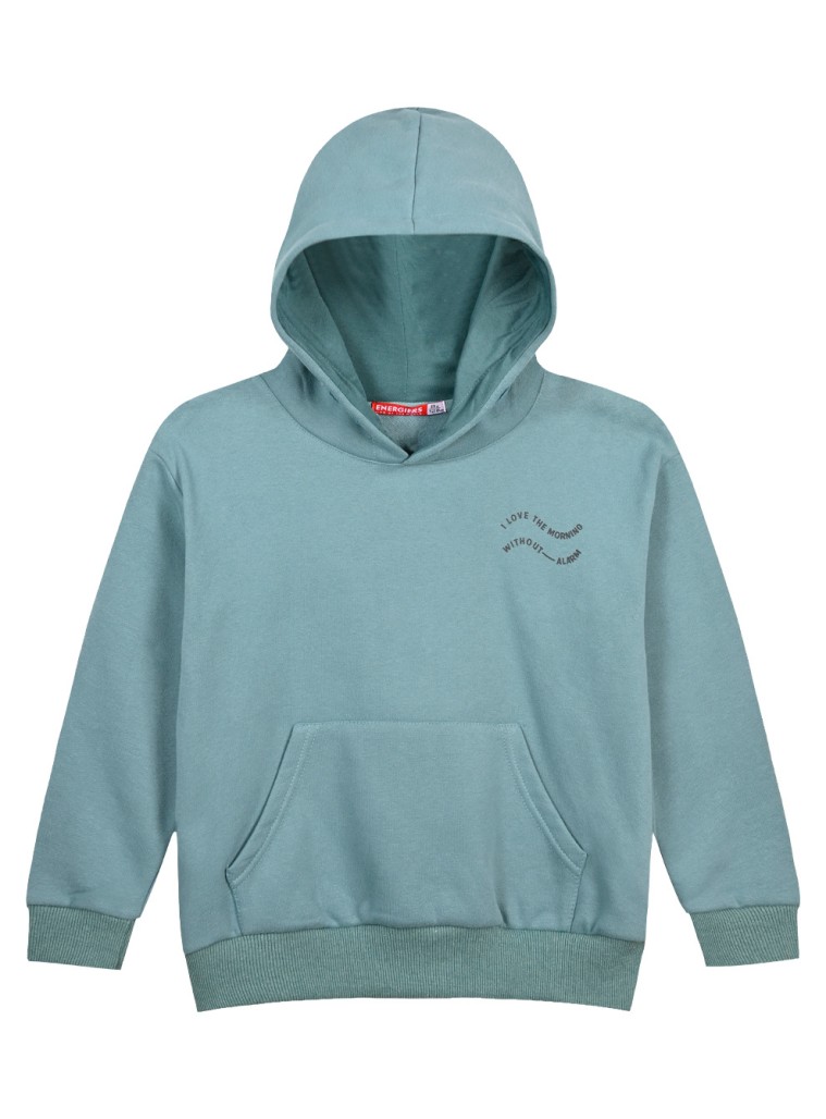 Girl΄s fleece blouse with hood and velour print | MINT GREEN