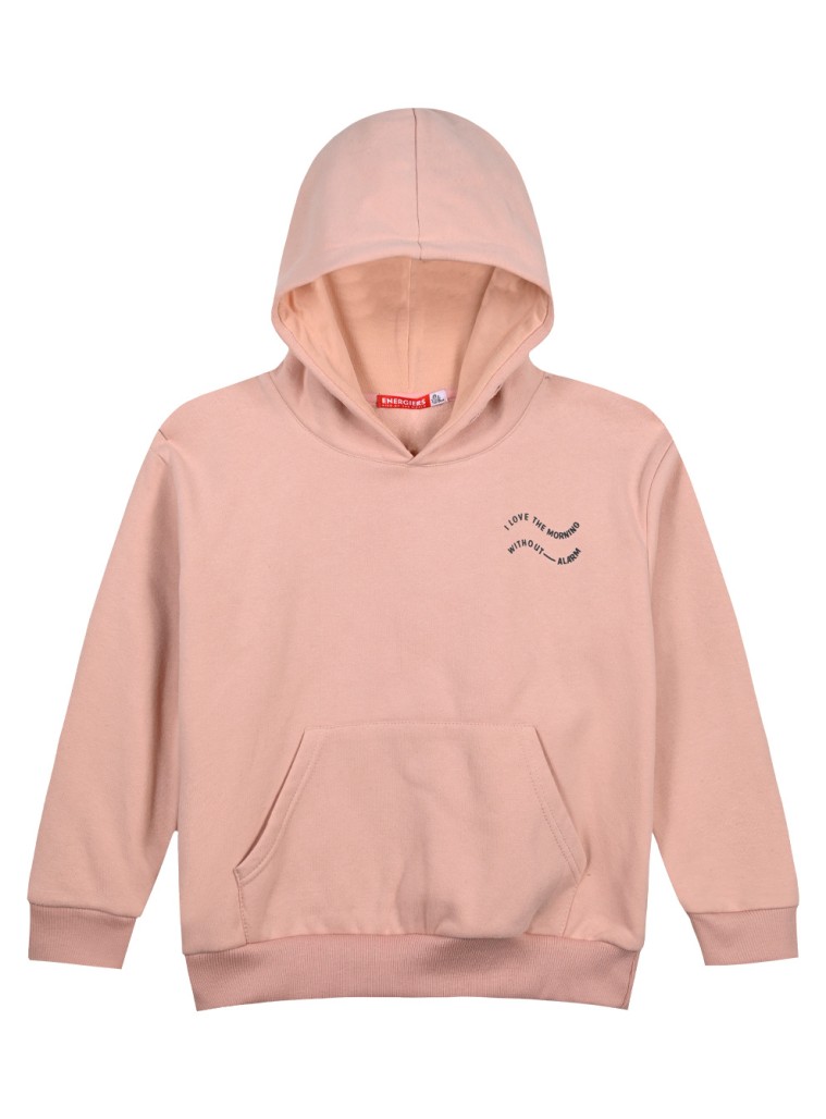 Girl΄s fleece blouse with hood and velour print | DUSTY PINK