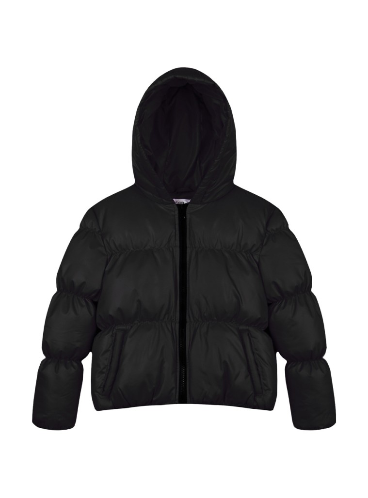 Girl΄s short puffer jacket with hood | BLACK