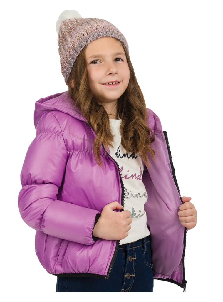 Girl΄s short puffer jacket with hood | DAHLIA