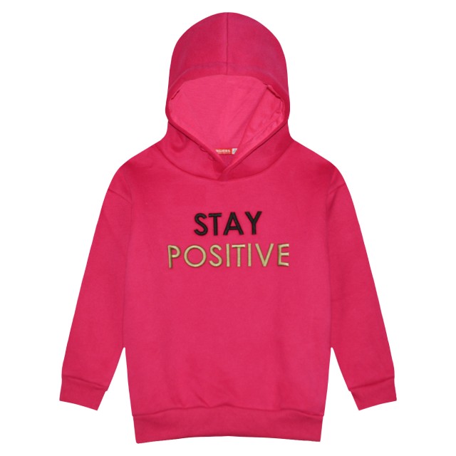 Girl΄s fleece blouse with hood and embroidery | ORCHID