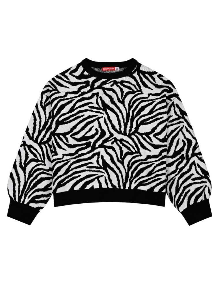 Πλεκτό πουλόβερ animal print ζεβρέ για κορίτσι | ΕΜΠΡΙΜΕ Πλεκτό πουλόβερ animal print ζεβρέ για κορίτσι | ΕΜΠΡΙΜΕ