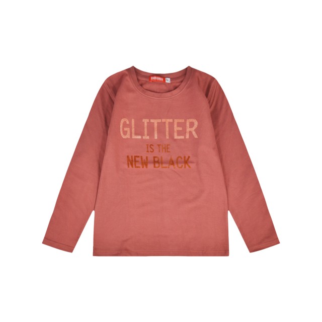 Girl΄s jersey blouse with glitter and velour print on the chest | TERRACOTTA