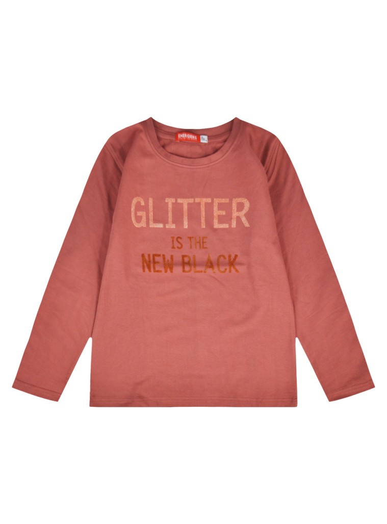 Girl΄s jersey blouse with glitter and velour print on the chest | TERRACOTTA