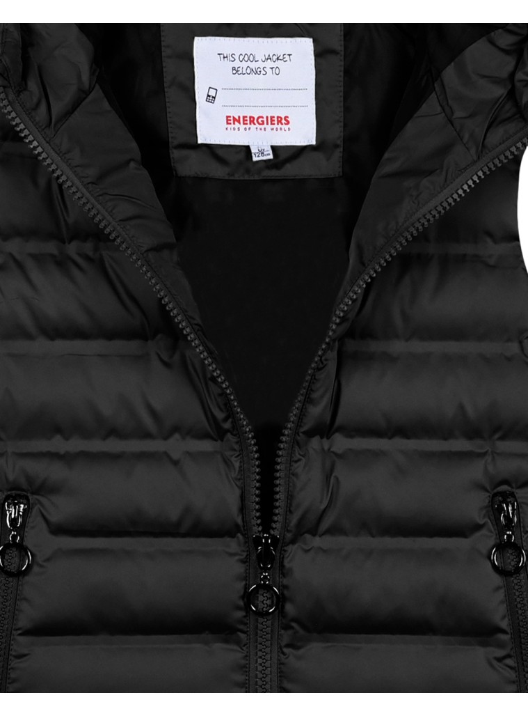 Girl΄s long, sleeveless jacket with hood | BLACK