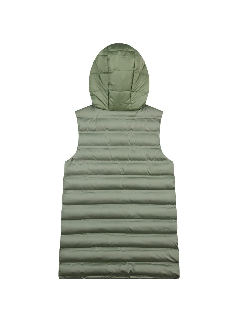 Girl΄s long, sleeveless jacket with hood | DESERT GREEN