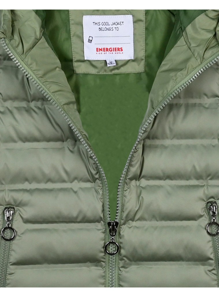 Girl΄s long, sleeveless jacket with hood | DESERT GREEN
