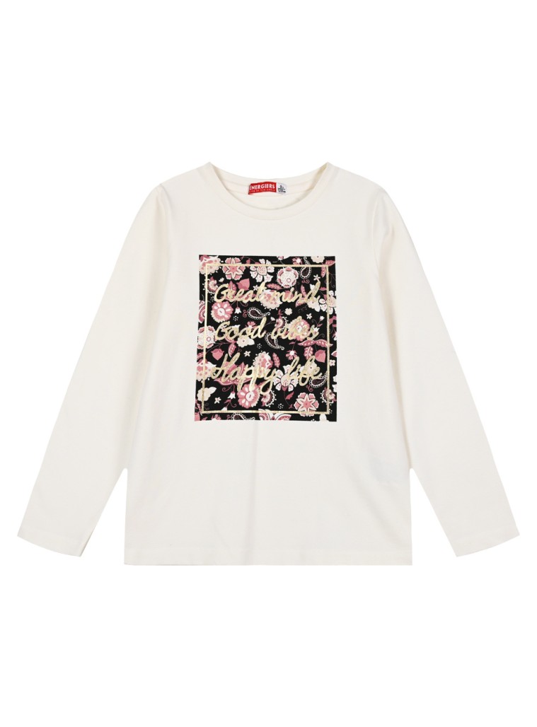 Girl΄s jersey blouse with print on the chest | FLORAL