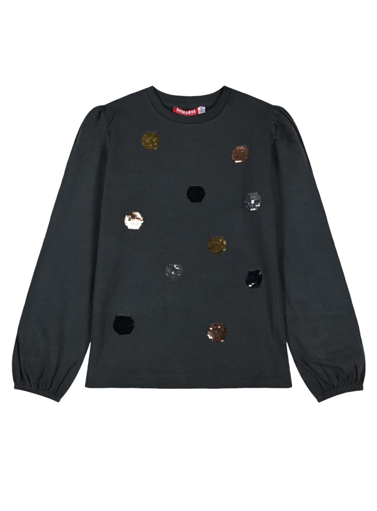 Girl΄s jersey blouse with reversile sequins | ANTHRACITE