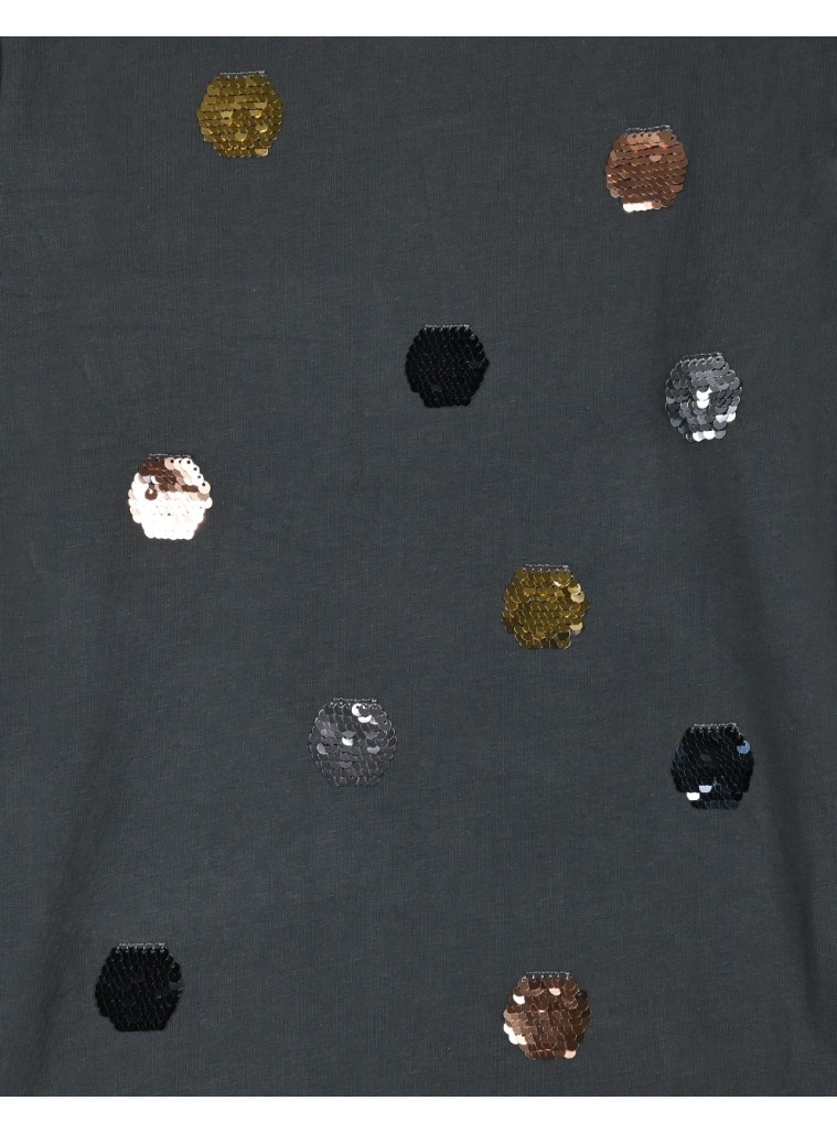 Girl΄s jersey blouse with reversile sequins | ANTHRACITE