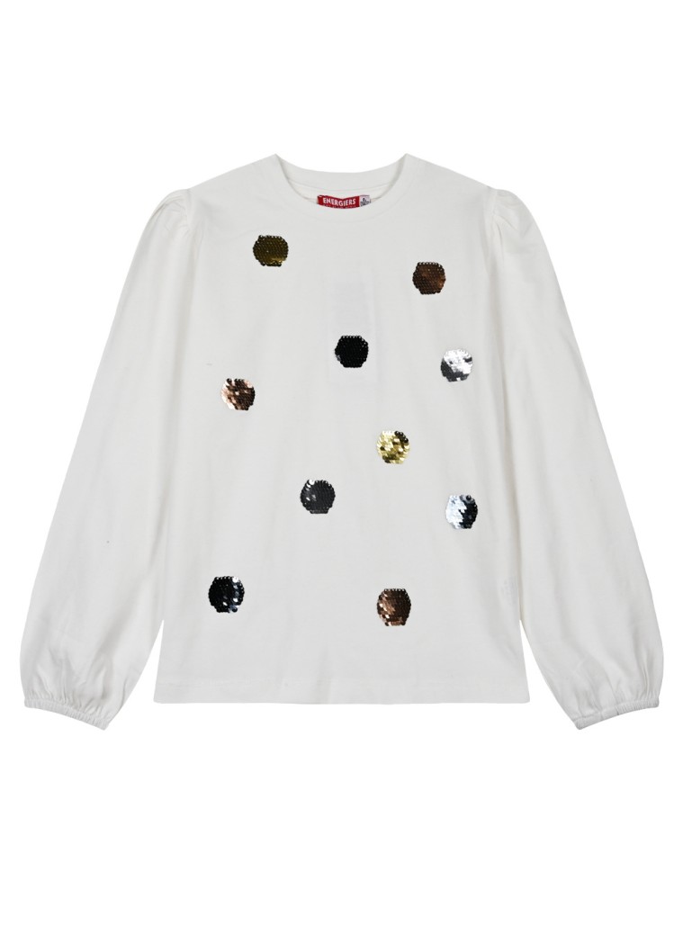 Girl΄s jersey blouse with reversile sequins | ECRU