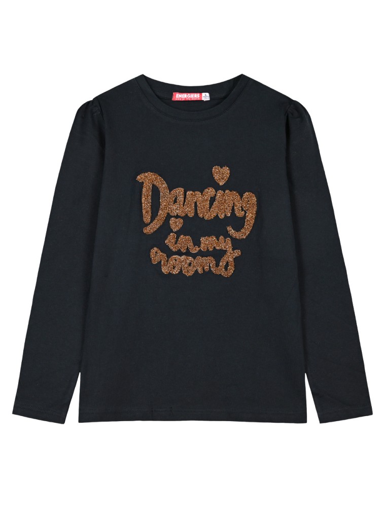 Μπλούζα βαμβακερή με κέντημα για κορίτσι | ΜΑΥΡΟ Μπλούζα βαμβακερή με κέντημα για κορίτσι | ΜΑΥΡΟ