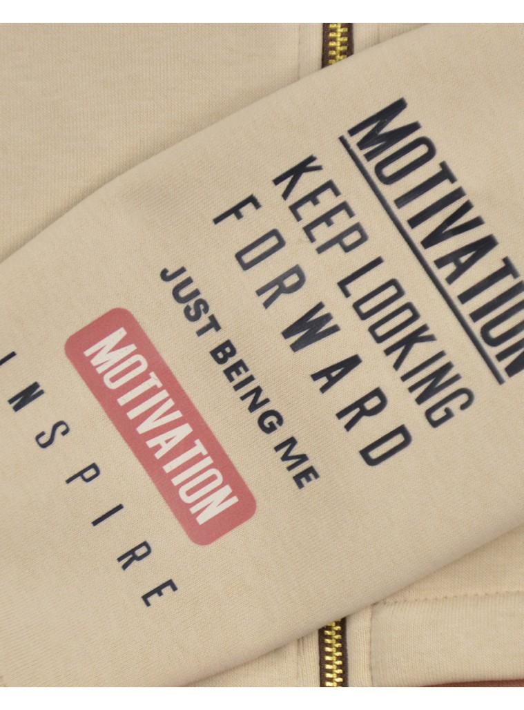 Girl΄s colour block fleece set with jacket with hood and print | MOCHA MOUSSE