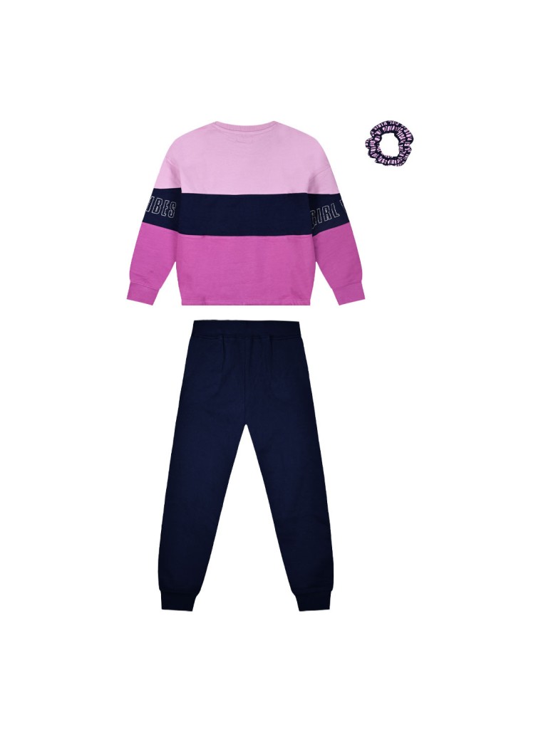 Girl΄s fleece set with embossed print and matching scrunchie | NAVY