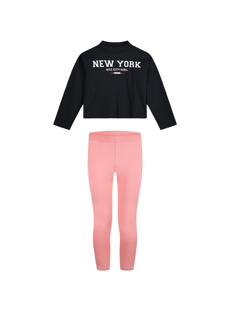 Fleece set  blouse with print with long leggings for girls | PAPAYA