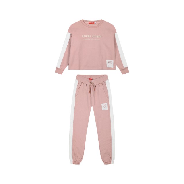 Girl΄s fleece two-coloured set | DUSTY PINK