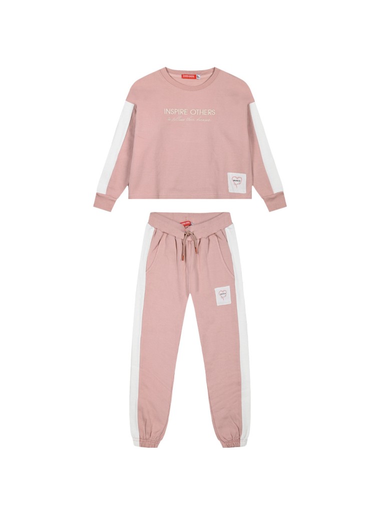 Girl΄s fleece two-coloured set | DUSTY PINK