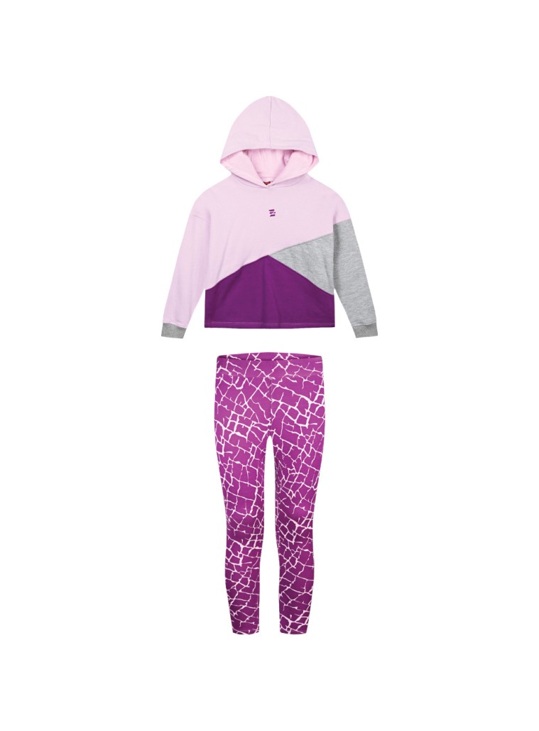 Σετ τρίχρωμη φούτερ μπλούζα με κουκούλα με μακρύ κολάν για κορίτσι | ΜΩΒΕ