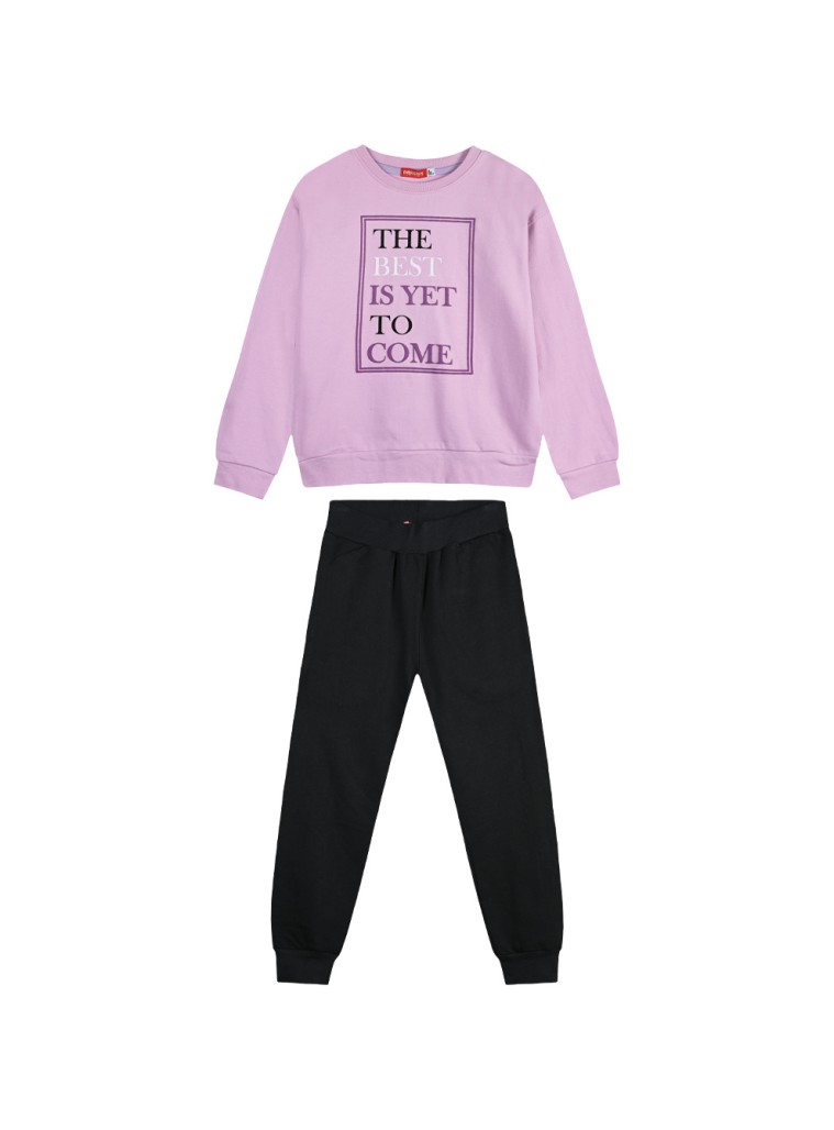 Girl΄s fleece set with blouse with print and sweatpants with elastic waistband, Eco Friendly | BLACK