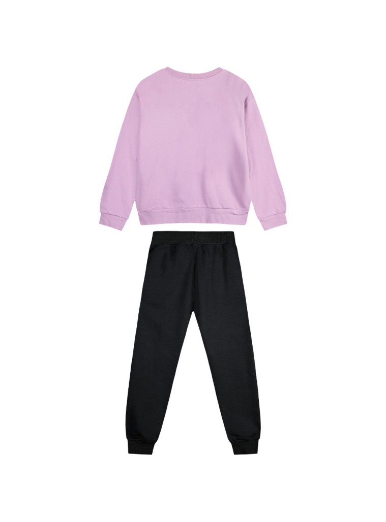 Girl΄s fleece set with blouse with print and sweatpants with elastic waistband, Eco Friendly | BLACK