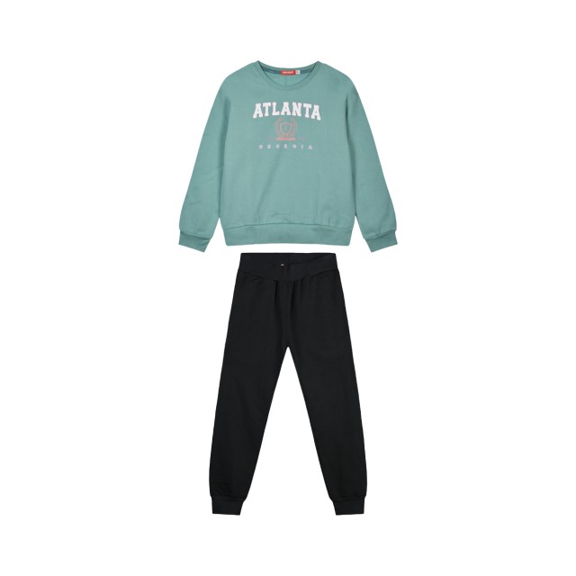 Girl΄s fleece set with blouse with print and sweatpants with elastic waistband, Eco Friendly | BLACK Girl΄s fleece set with blouse with print and sweatpants with elastic waistband, Eco Friendly | BLACK